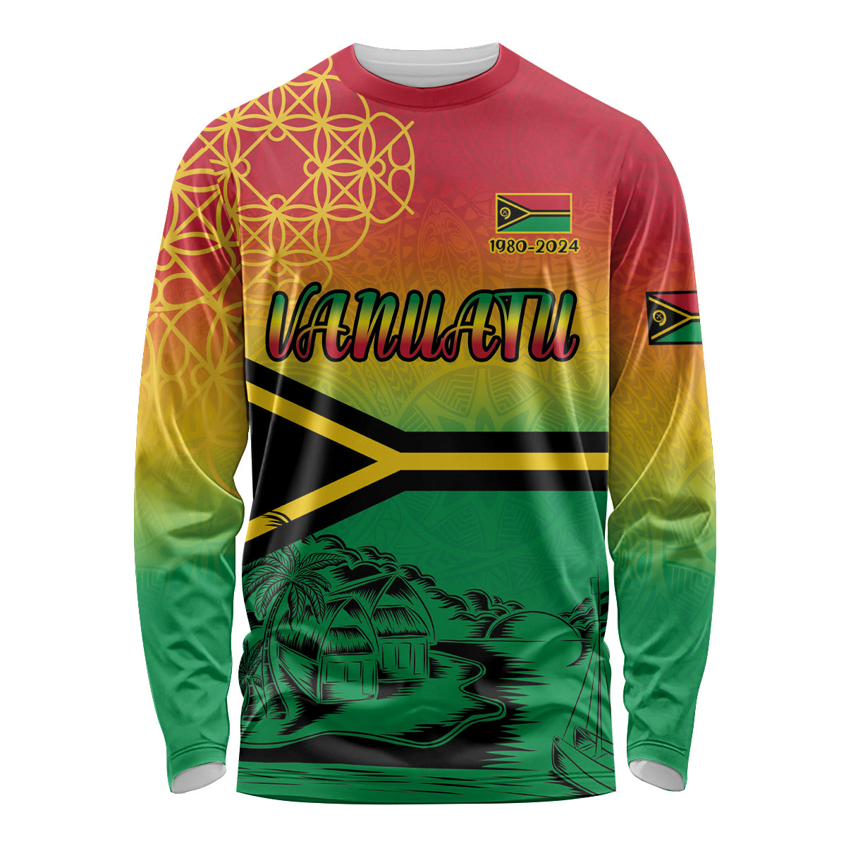 Hapi 44th Indipendens Dei Vanuatu Long Sleeve Shirt Yumi 1980 with Vanuatuan Beach Landscape LT9 Unisex Reggae - Polynesian Pride