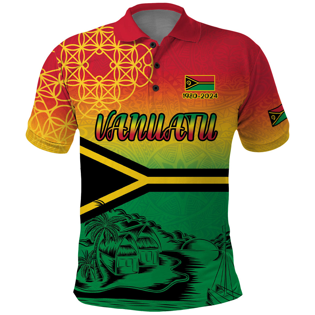 Hapi 44th Indipendens Dei Vanuatu Polo Shirt Yumi 1980 with Vanuatuan Beach Landscape