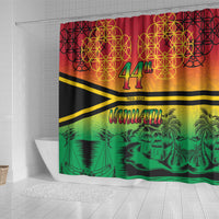 Hapi 44th Indipendens Dei Vanuatu Shower Curtain Yumi 1980 with Vanuatuan Beach Landscape