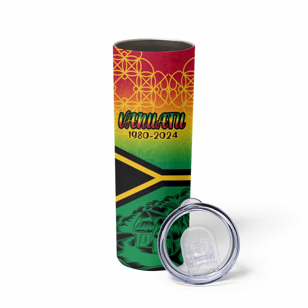 Hapi 44th Indipendens Dei Vanuatu Skinny Tumbler Yumi 1980 with Vanuatuan Beach Landscape