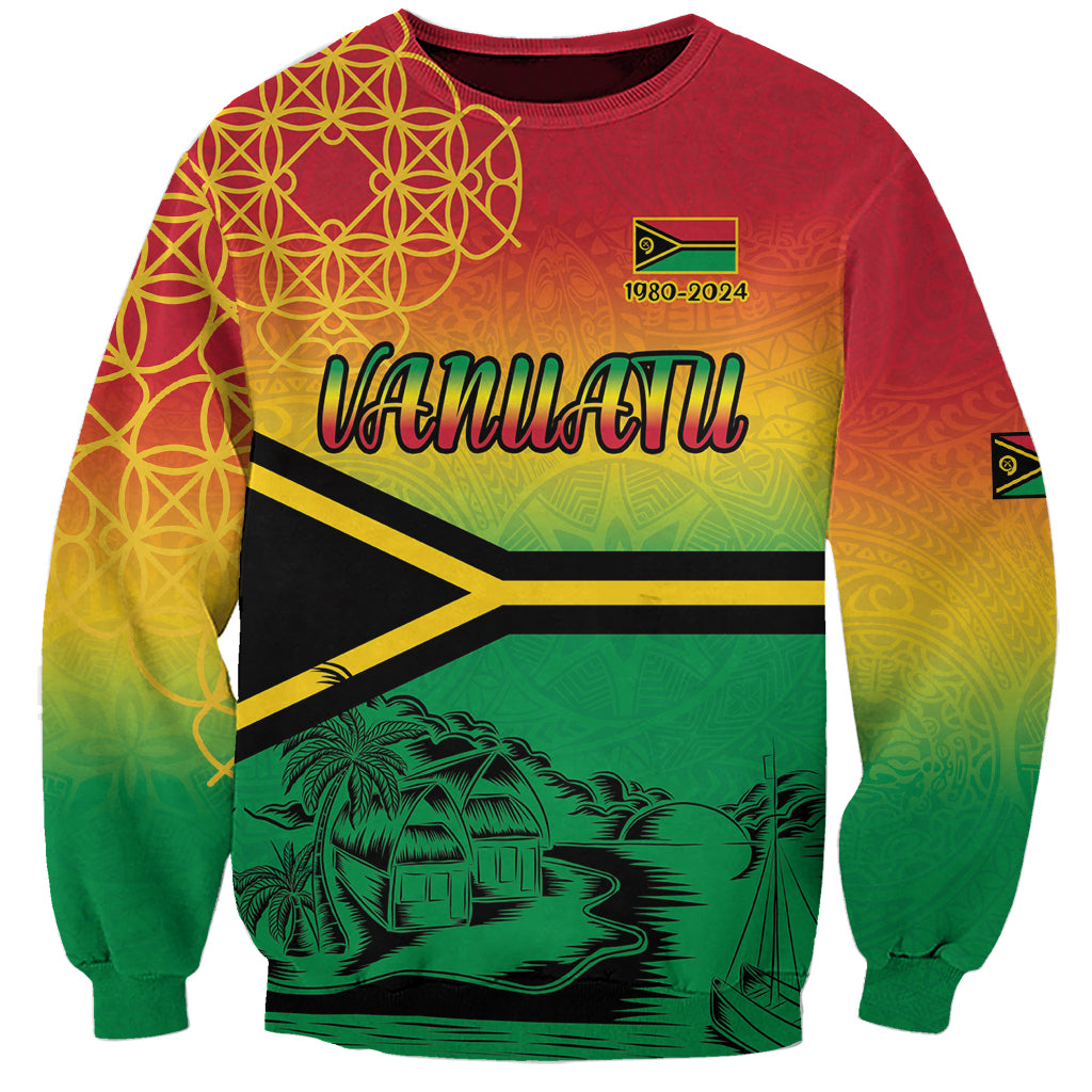 Hapi 44th Indipendens Dei Vanuatu Sweatshirt Yumi 1980 with Vanuatuan Beach Landscape LT9 Unisex Reggae - Polynesian Pride