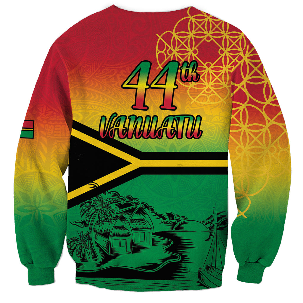 Hapi 44th Indipendens Dei Vanuatu Sweatshirt Yumi 1980 with Vanuatuan Beach Landscape