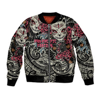 Personalized Japanese Kitsune Mask Bomber Jacket With Polynesian Arty Style