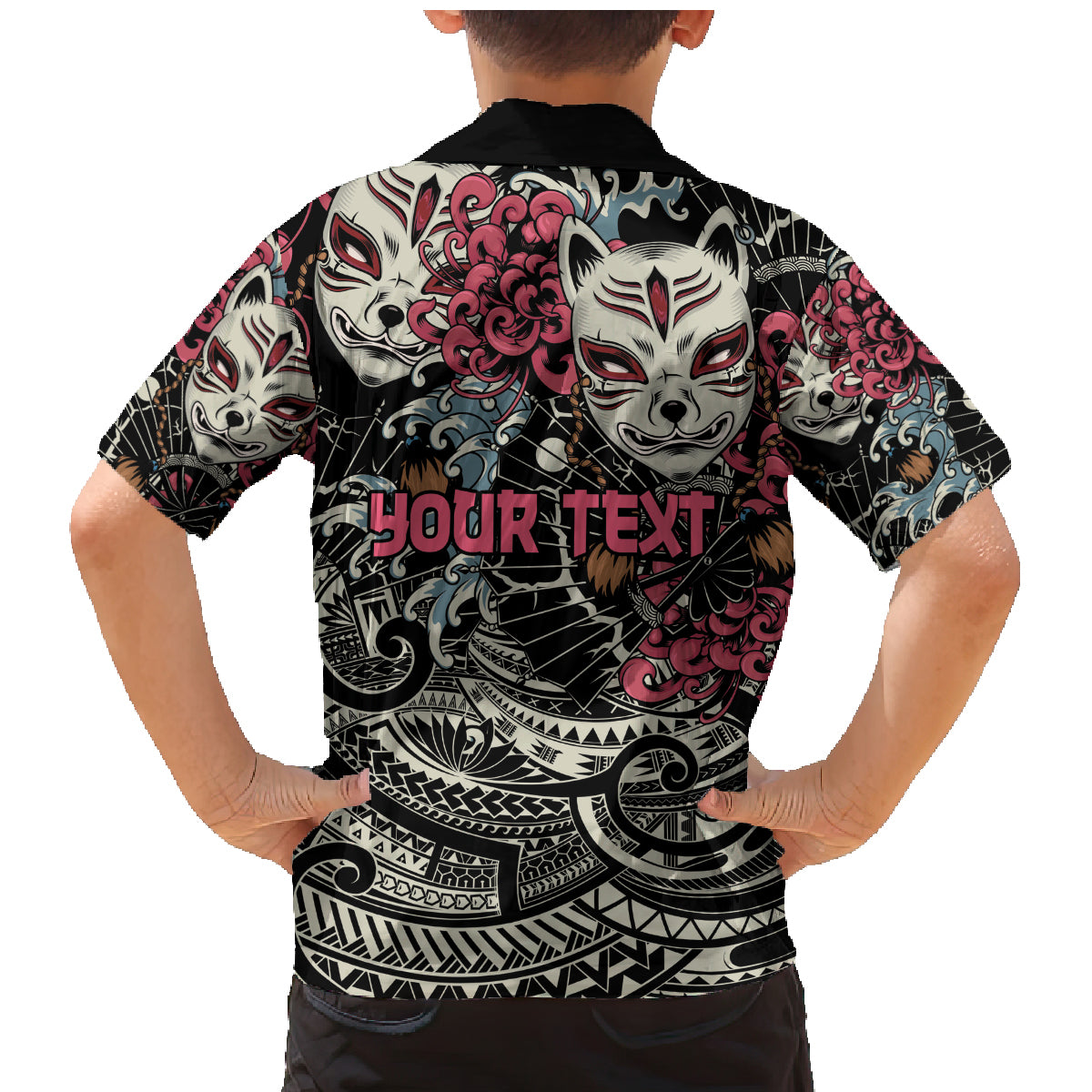 Personalized Japanese Kitsune Mask Family Matching Mermaid Dress and Hawaiian Shirt With Polynesian Arty Style