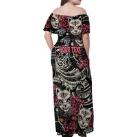 Personalized Japanese Kitsune Mask Family Matching Off Shoulder Maxi Dress and Hawaiian Shirt With Polynesian Arty Style