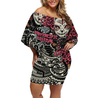 Personalized Japanese Kitsune Mask Family Matching Off Shoulder Short Dress and Hawaiian Shirt With Polynesian Arty Style