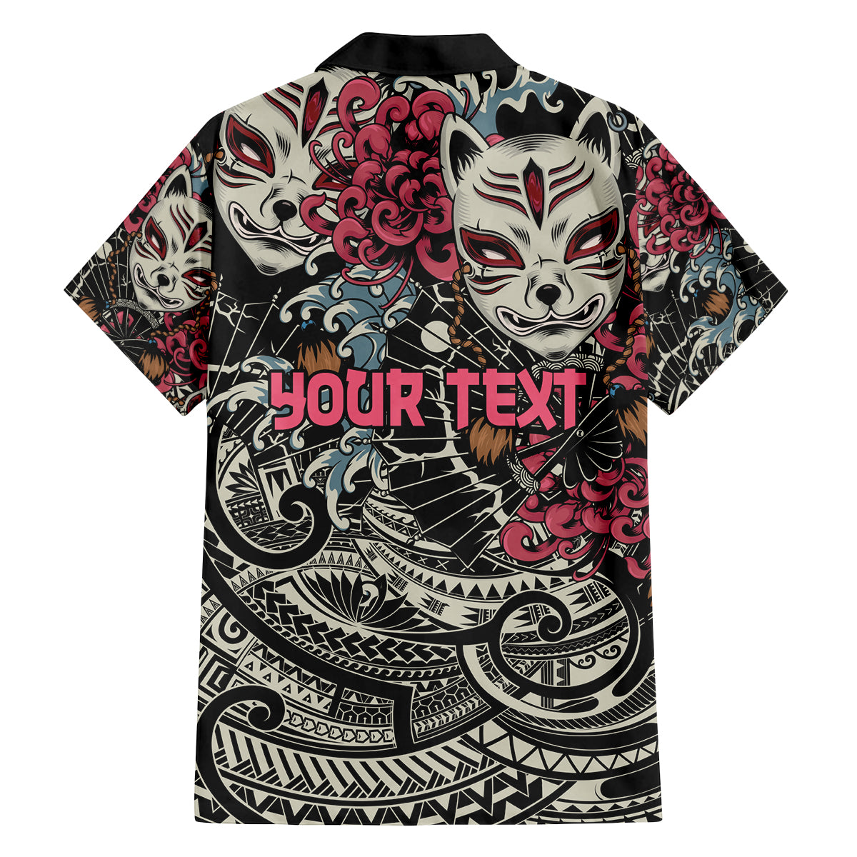 Personalized Japanese Kitsune Mask Family Matching Tank Maxi Dress and Hawaiian Shirt With Polynesian Arty Style