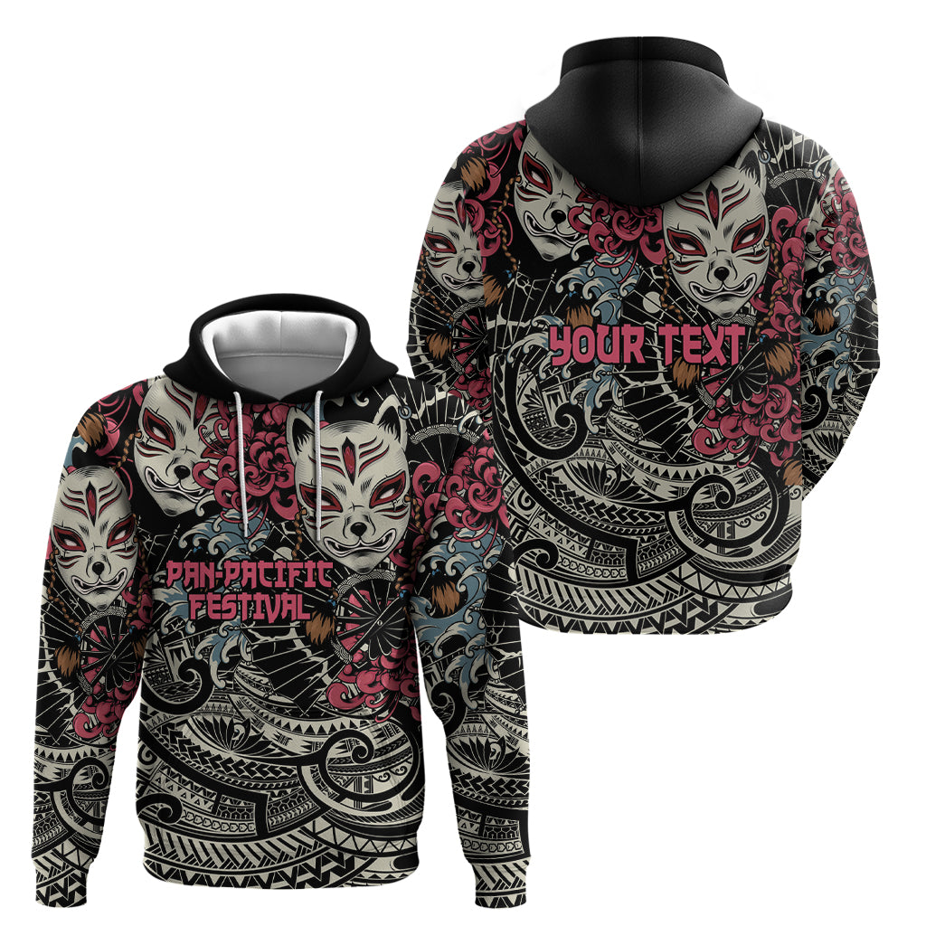 Personalized Japanese Kitsune Mask Hoodie With Polynesian Arty Style