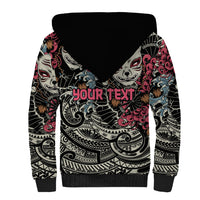 Personalized Japanese Kitsune Mask Sherpa Hoodie With Polynesian Arty Style