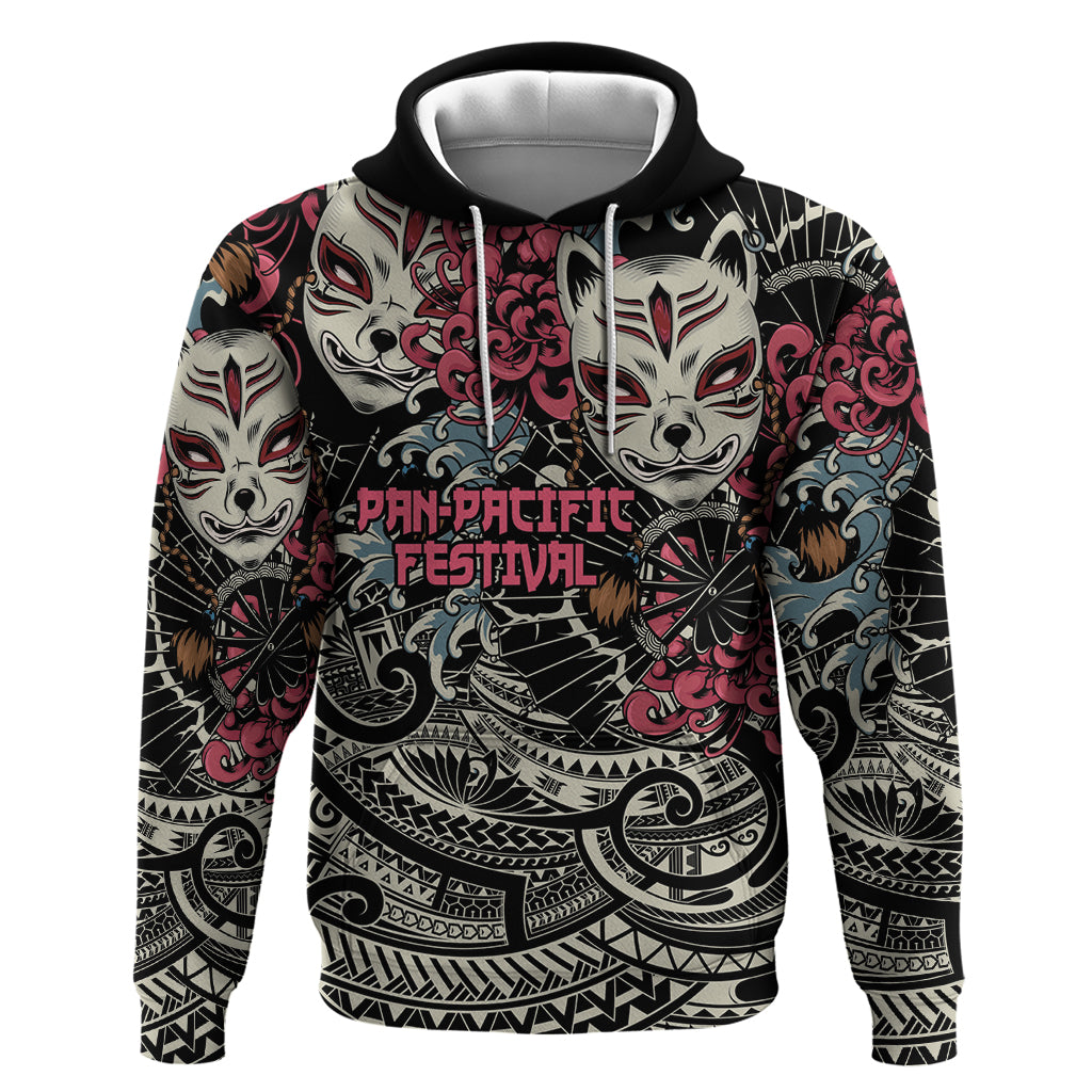 Personalized Japanese Kitsune Mask Zip Hoodie With Polynesian Arty Style