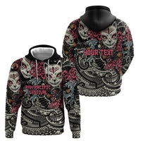 Personalized Japanese Kitsune Mask Zip Hoodie With Polynesian Arty Style