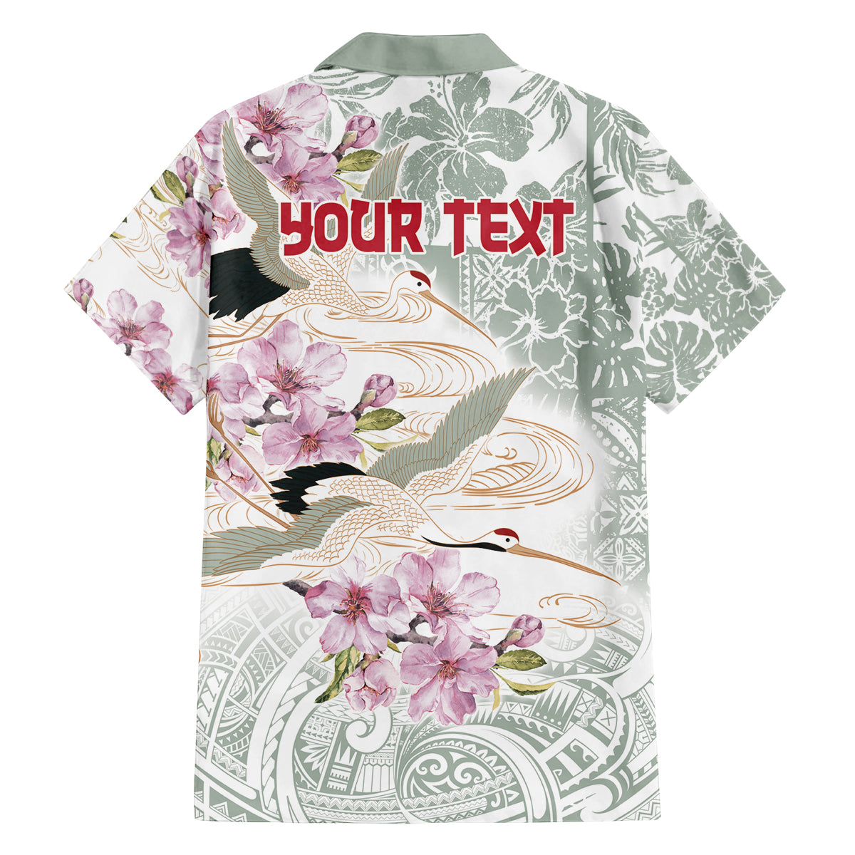 Personalized Japanese Shirasagi Bird Family Matching Long Sleeve Bodycon Dress and Hawaiian Shirt Sakura and Hibiscus Polynesian Pattern