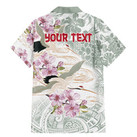 Personalized Japanese Shirasagi Bird Family Matching Mermaid Dress and Hawaiian Shirt Sakura and Hibiscus Polynesian Pattern