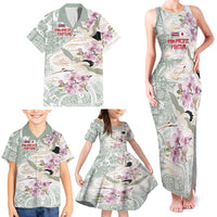 Personalized Japanese Shirasagi Bird Family Matching Tank Maxi Dress and Hawaiian Shirt Sakura and Hibiscus Polynesian Pattern