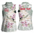 Personalized Japanese Shirasagi Bird Women Sleeveless Polo Shirt Sakura and Hibiscus Polynesian Pattern