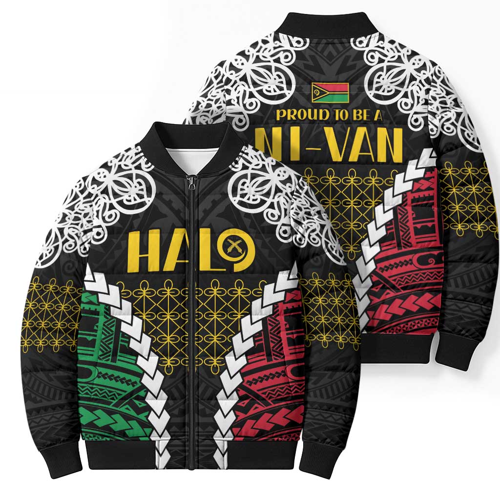 Halo Vanuatu Pride Bomber Puffer Jacket Vanuatuan Sand Drawing Pattern - Polynesian Pride