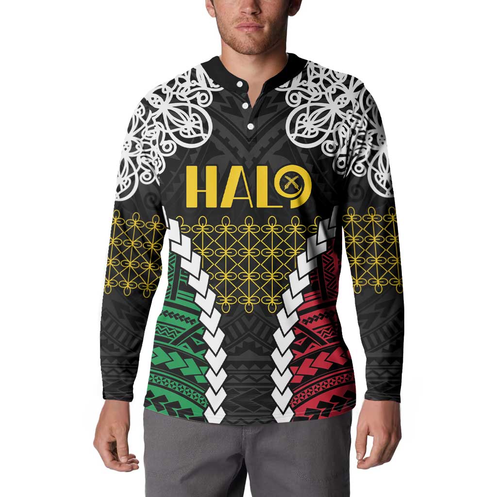 Halo Vanuatu Pride Button Sweatshirt Vanuatuan Sand Drawing Pattern