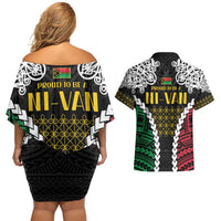 Halo Vanuatu Pride Couples Matching Off Shoulder Short Dress and Hawaiian Shirt Vanuatuan Sand Drawing Pattern
