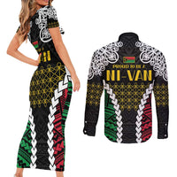 Halo Vanuatu Pride Couples Matching Short Sleeve Bodycon Dress and Long Sleeve Button Shirt Vanuatuan Sand Drawing Pattern