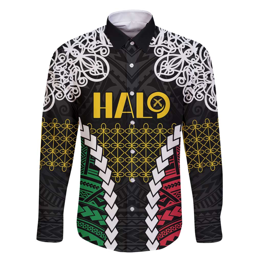 Halo Vanuatu Pride Family Matching Long Sleeve Bodycon Dress and Hawaiian Shirt Vanuatuan Sand Drawing Pattern