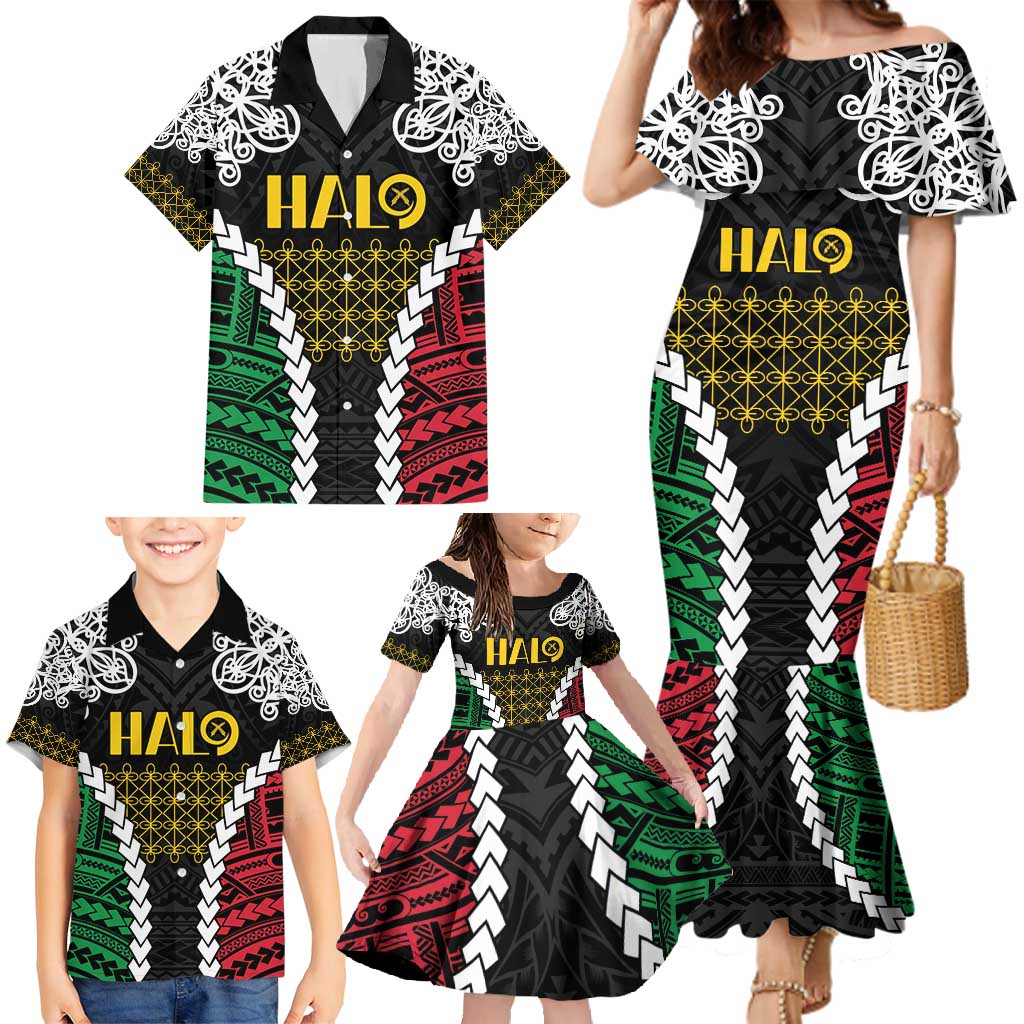 Halo Vanuatu Pride Family Matching Mermaid Dress and Hawaiian Shirt Vanuatuan Sand Drawing Pattern