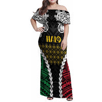 Halo Vanuatu Pride Family Matching Off Shoulder Maxi Dress and Hawaiian Shirt Vanuatuan Sand Drawing Pattern