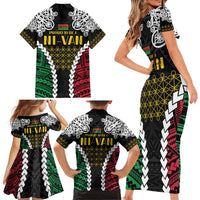 Halo Vanuatu Pride Family Matching Short Sleeve Bodycon Dress and Hawaiian Shirt Vanuatuan Sand Drawing Pattern
