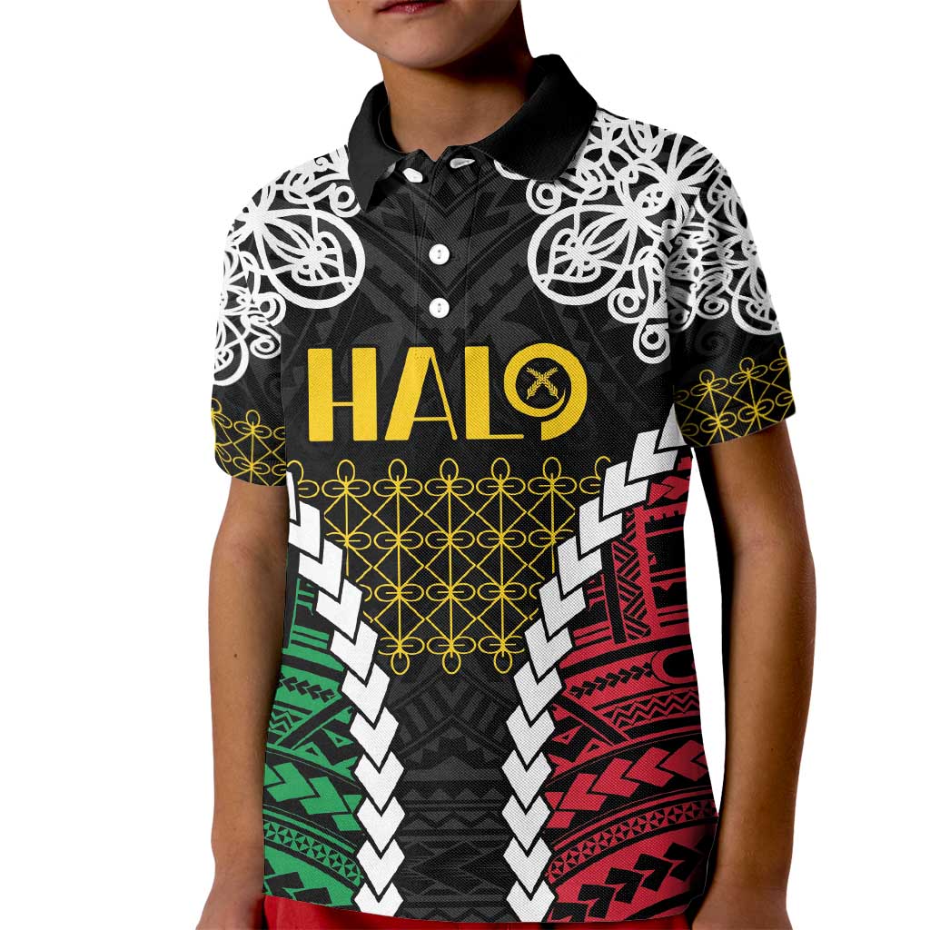 Halo Vanuatu Pride Kid Polo Shirt Vanuatuan Sand Drawing Pattern
