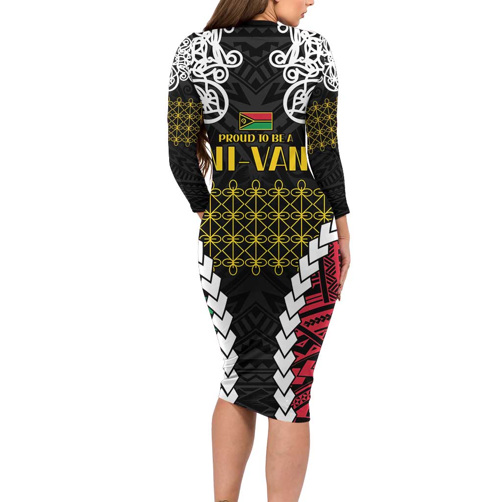 Halo Vanuatu Pride Long Sleeve Bodycon Dress Vanuatuan Sand Drawing Pattern