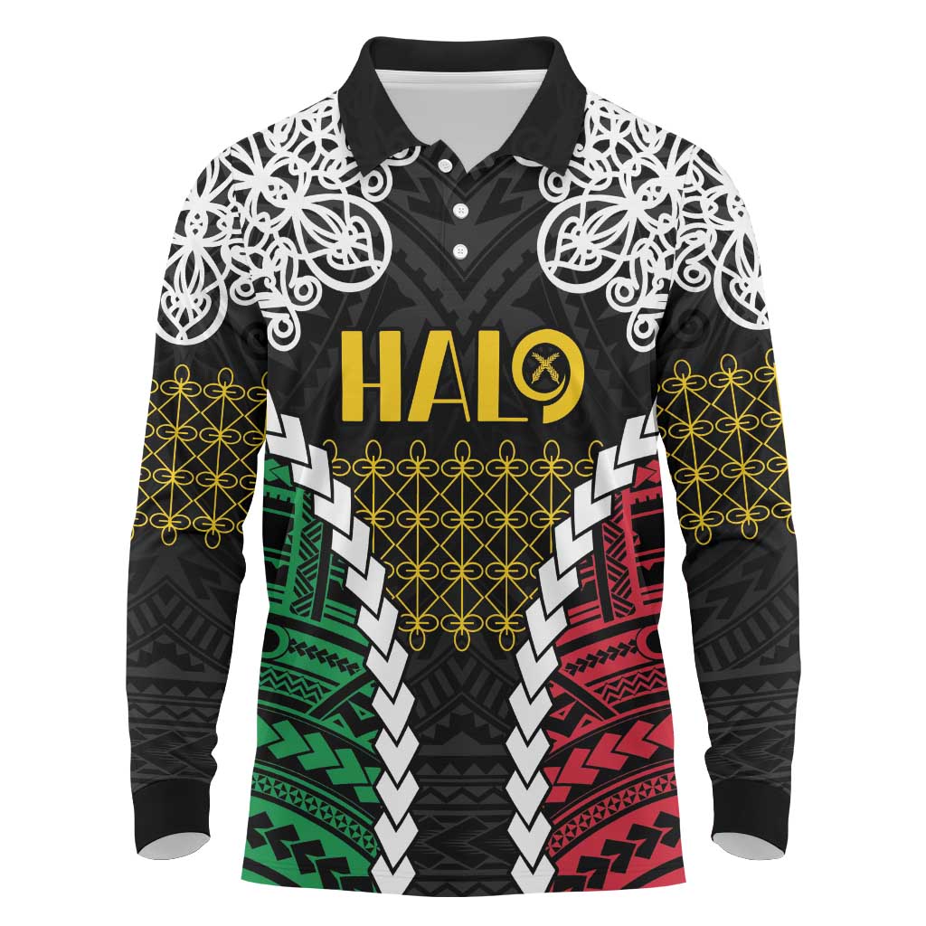 Halo Vanuatu Pride Long Sleeve Polo Shirt Vanuatuan Sand Drawing Pattern