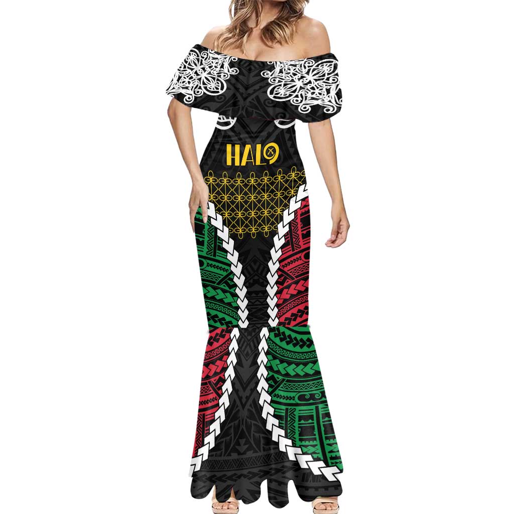 Halo Vanuatu Pride Mermaid Dress Vanuatuan Sand Drawing Pattern