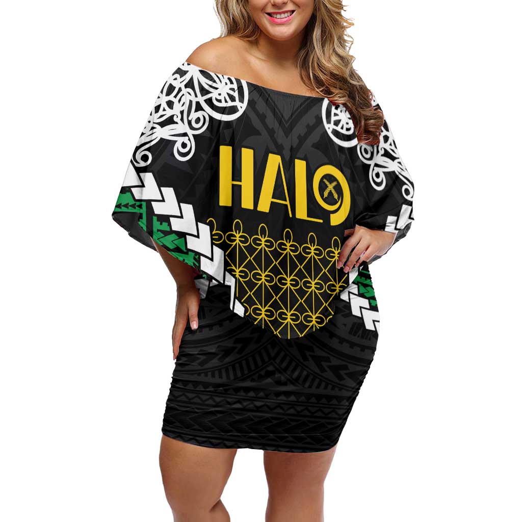 Halo Vanuatu Pride Off Shoulder Short Dress Vanuatuan Sand Drawing Pattern