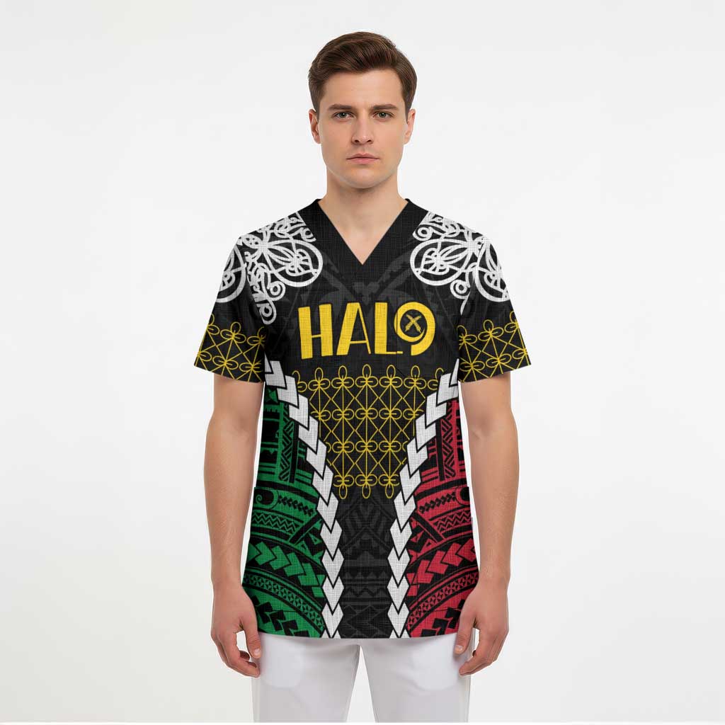 Halo Vanuatu Pride Scrub Top Vanuatuan Sand Drawing Pattern - Polynesian Pride