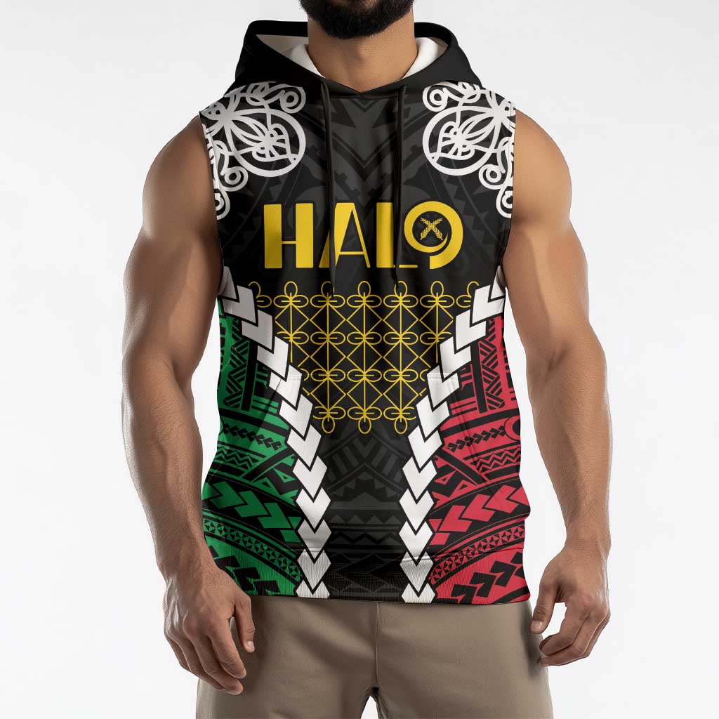 Halo Vanuatu Pride Sleeveless Hoodie Vanuatuan Sand Drawing Pattern - Polynesian Pride