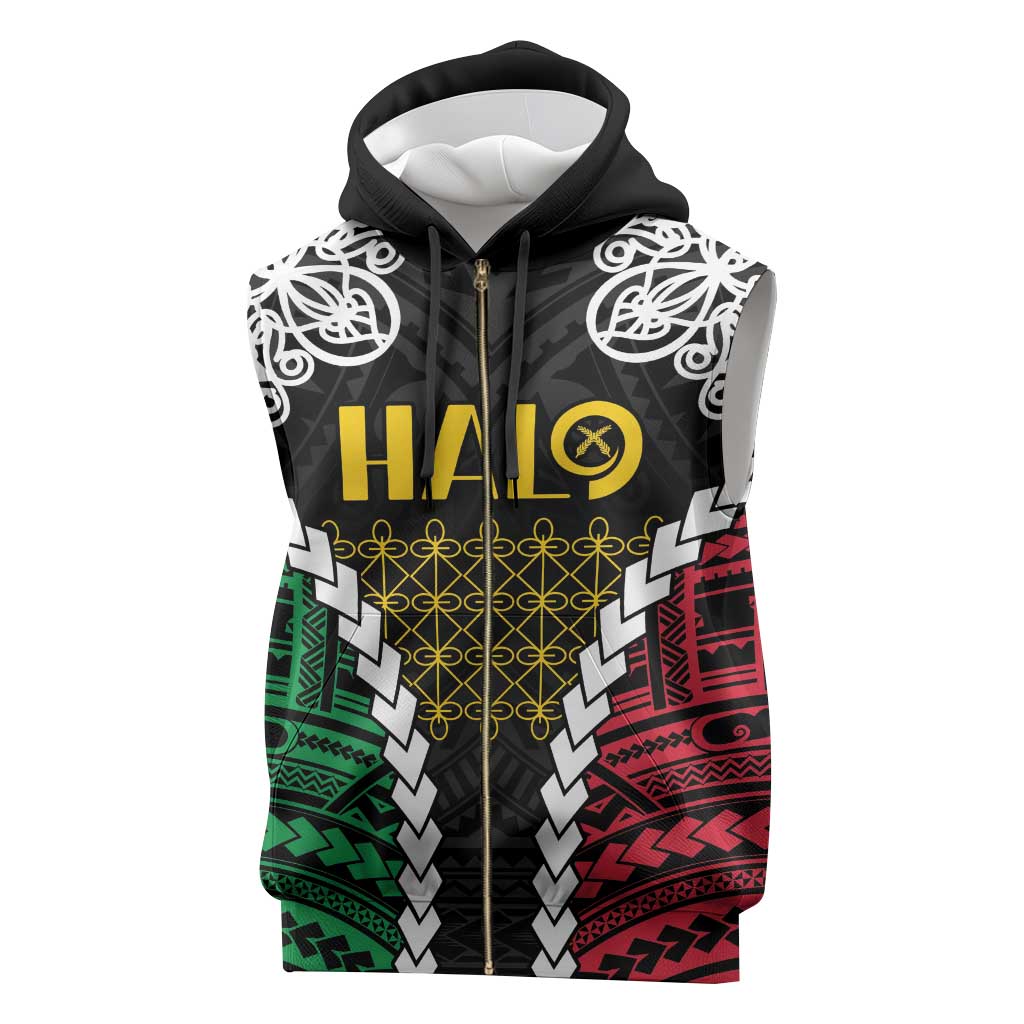 Halo Vanuatu Pride Sleeveless Zip Hoodie Vanuatuan Sand Drawing Pattern - Polynesian Pride