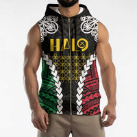 Halo Vanuatu Pride Sleeveless Zip Hoodie Vanuatuan Sand Drawing Pattern - Polynesian Pride