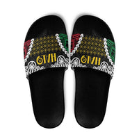 Halo Vanuatu Pride Slide Sandals Vanuatuan Sand Drawing Pattern LT9 Black - Polynesian Pride