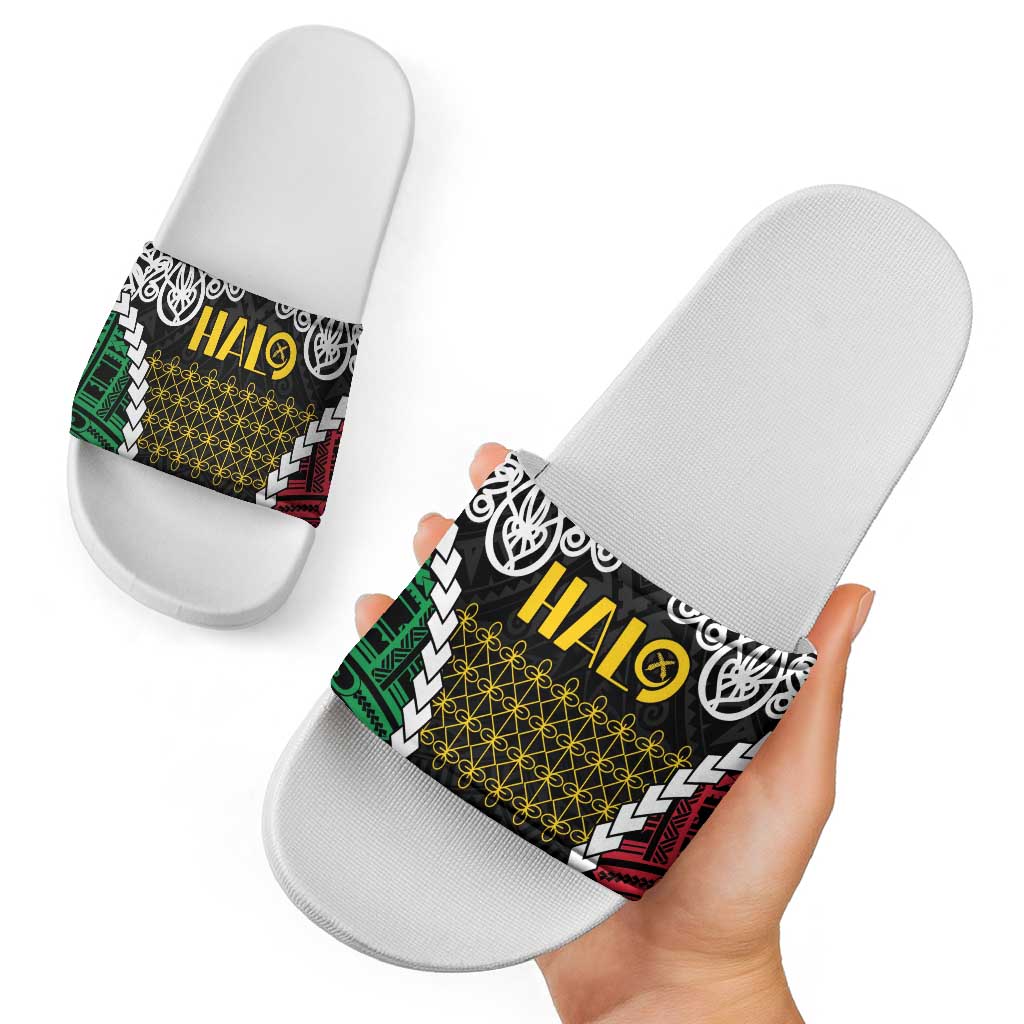 Halo Vanuatu Pride Slide Sandals Vanuatuan Sand Drawing Pattern LT9 - Polynesian Pride