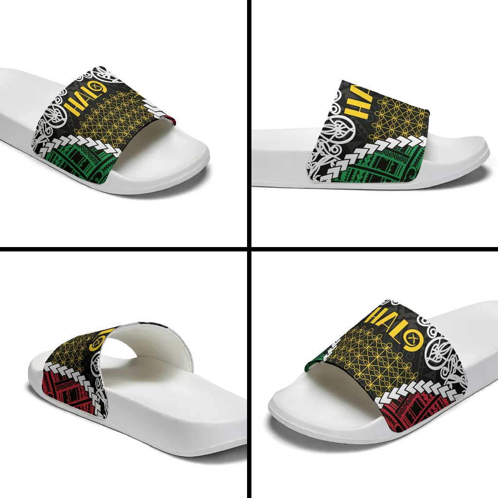 Halo Vanuatu Pride Slide Sandals Vanuatuan Sand Drawing Pattern LT9 - Polynesian Pride