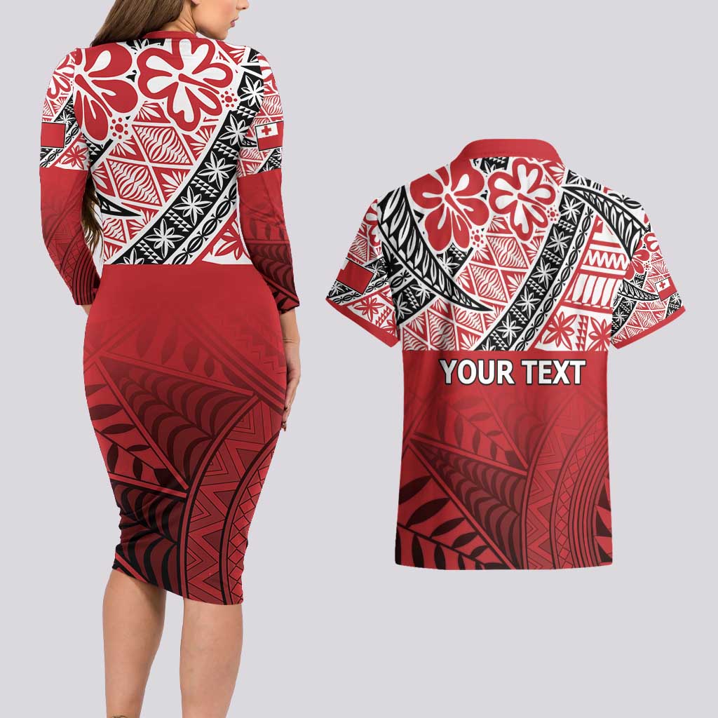 Malo e lelei Tonga Couples Matching Long Sleeve Bodycon Dress and Hawaiian Shirt Ngatu Tokelau Feletoa Fata Traditional Polynesian Pattern