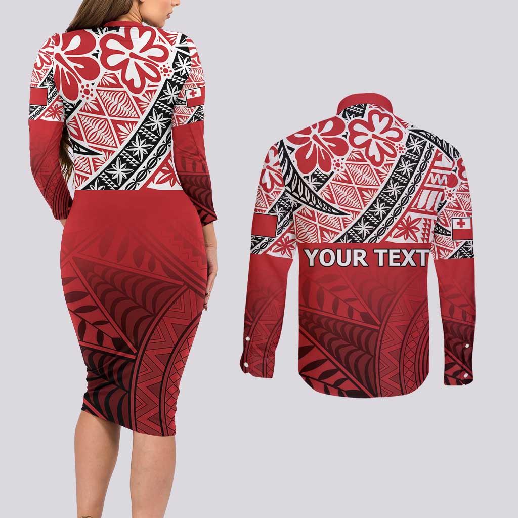 Malo e lelei Tonga Couples Matching Long Sleeve Bodycon Dress and Long Sleeve Button Shirt Ngatu Tokelau Feletoa Fata Traditional Polynesian Pattern