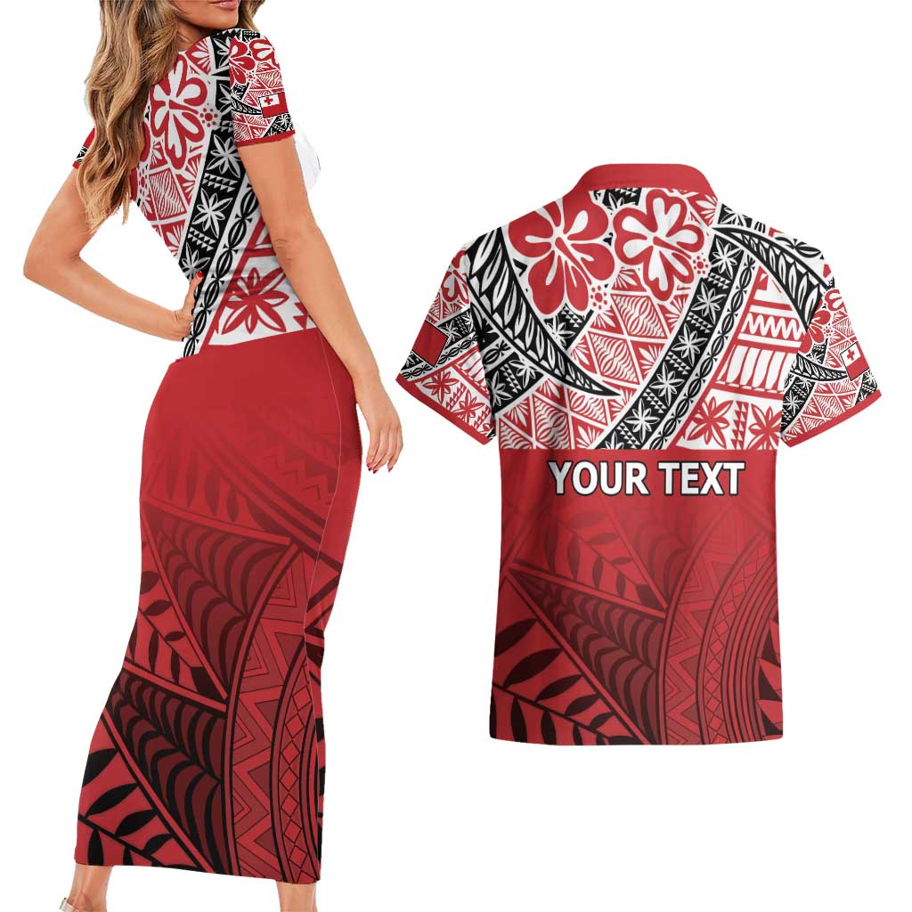Malo e lelei Tonga Couples Matching Short Sleeve Bodycon Dress and Hawaiian Shirt Ngatu Tokelau Feletoa Fata Traditional Polynesian Pattern