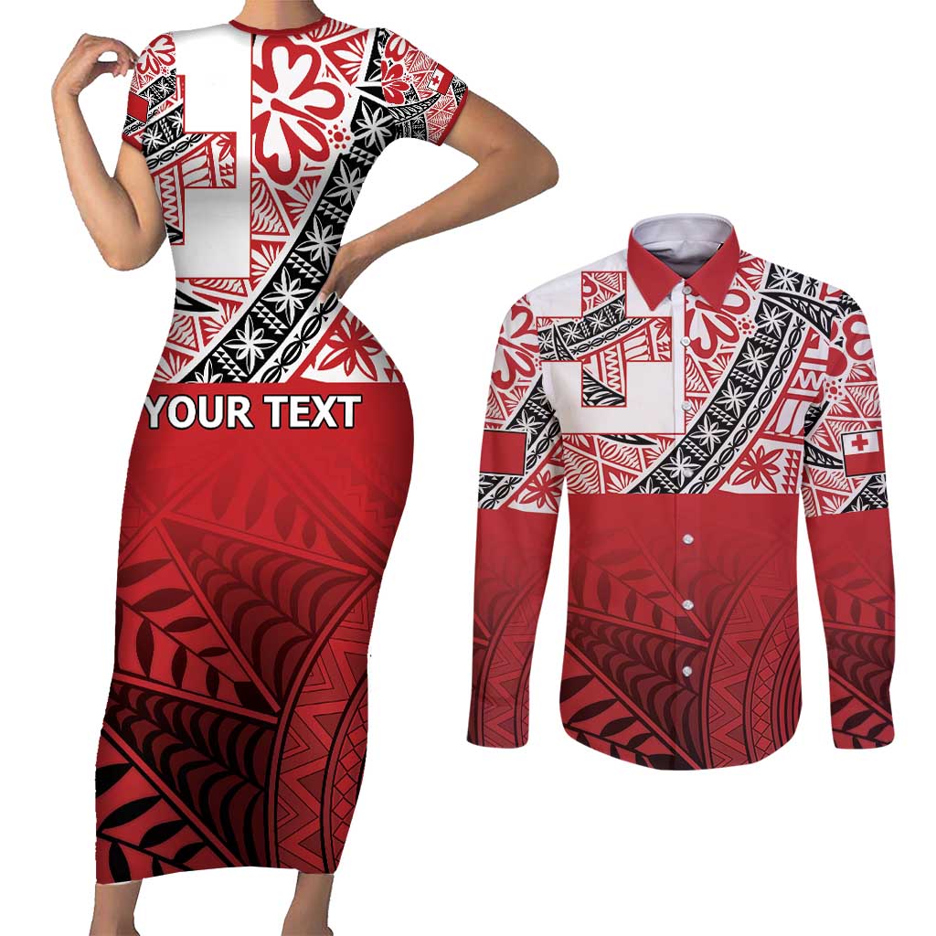 Malo e lelei Tonga Couples Matching Short Sleeve Bodycon Dress and Long Sleeve Button Shirt Ngatu Tokelau Feletoa Fata Traditional Polynesian Pattern LT9 Red - Polynesian Pride