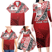 Malo e lelei Tonga Family Matching Long Sleeve Bodycon Dress and Hawaiian Shirt Ngatu Tokelau Feletoa Fata Traditional Polynesian Pattern