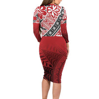 Malo e lelei Tonga Family Matching Long Sleeve Bodycon Dress and Hawaiian Shirt Ngatu Tokelau Feletoa Fata Traditional Polynesian Pattern
