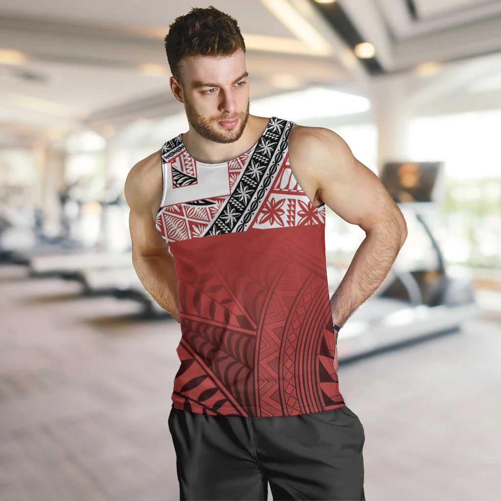 Malo e lelei Tonga Men Tank Top Ngatu Tokelau Feletoa Fata Traditional Polynesian Pattern LT9 Red - Polynesian Pride
