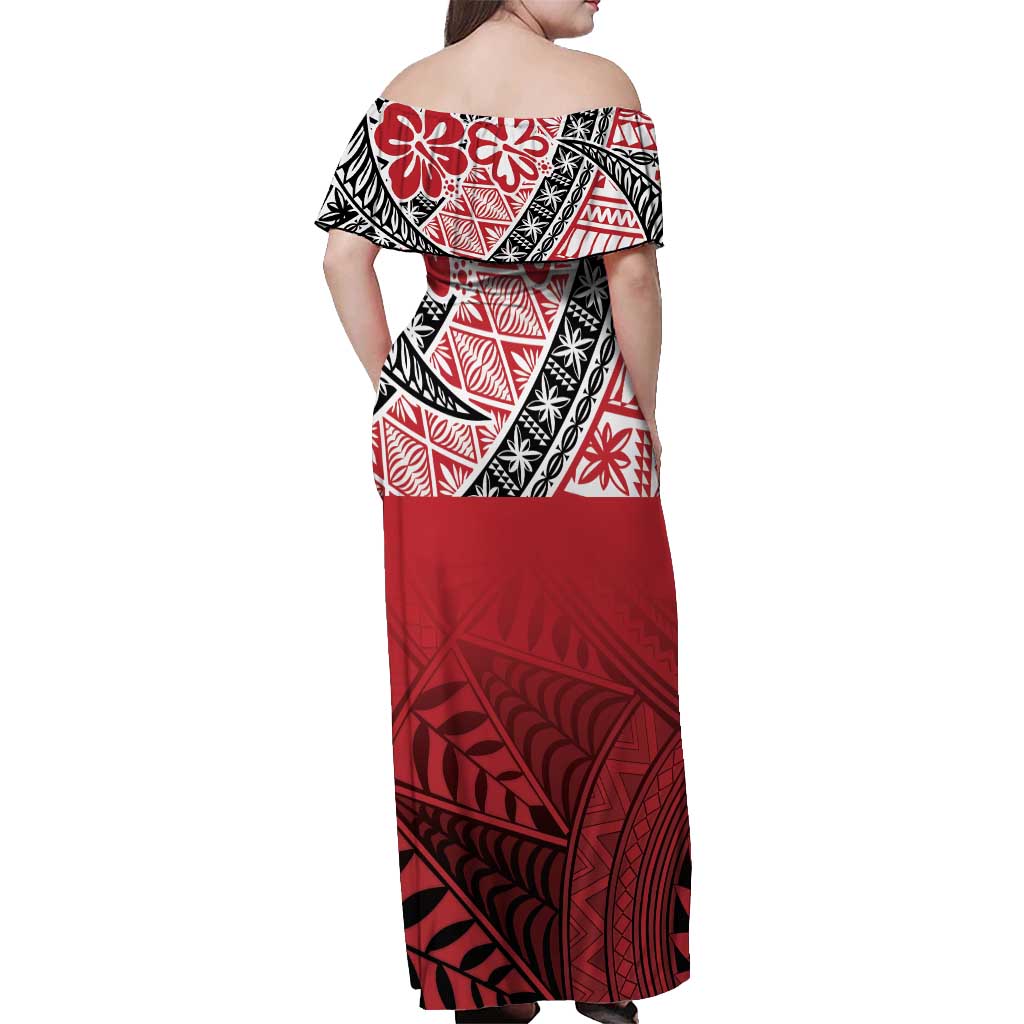 Malo e lelei Tonga Off Shoulder Maxi Dress Ngatu Tokelau Feletoa Fata Traditional Polynesian Pattern