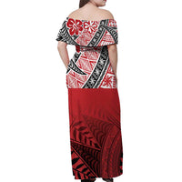 Malo e lelei Tonga Off Shoulder Maxi Dress Ngatu Tokelau Feletoa Fata Traditional Polynesian Pattern