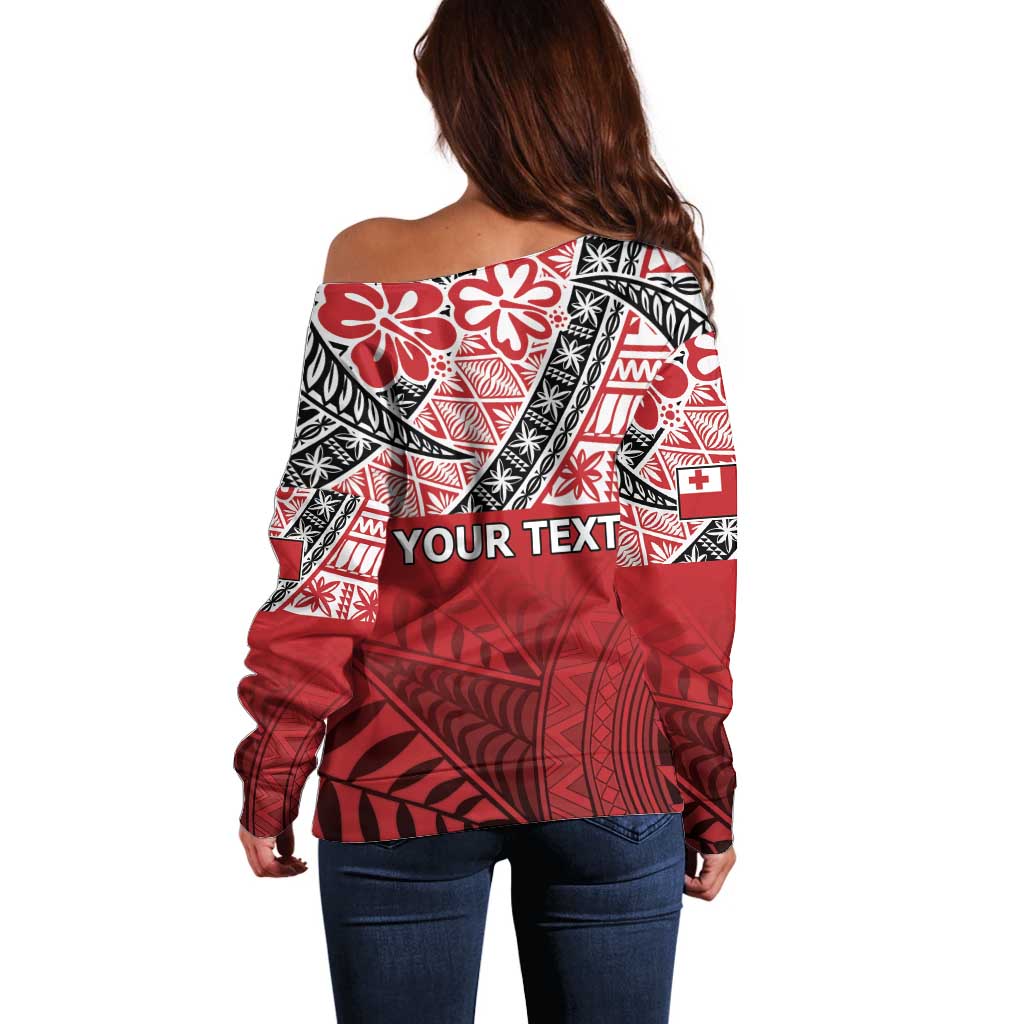 Malo e lelei Tonga Off Shoulder Sweater Ngatu Tokelau Feletoa Fata Traditional Polynesian Pattern