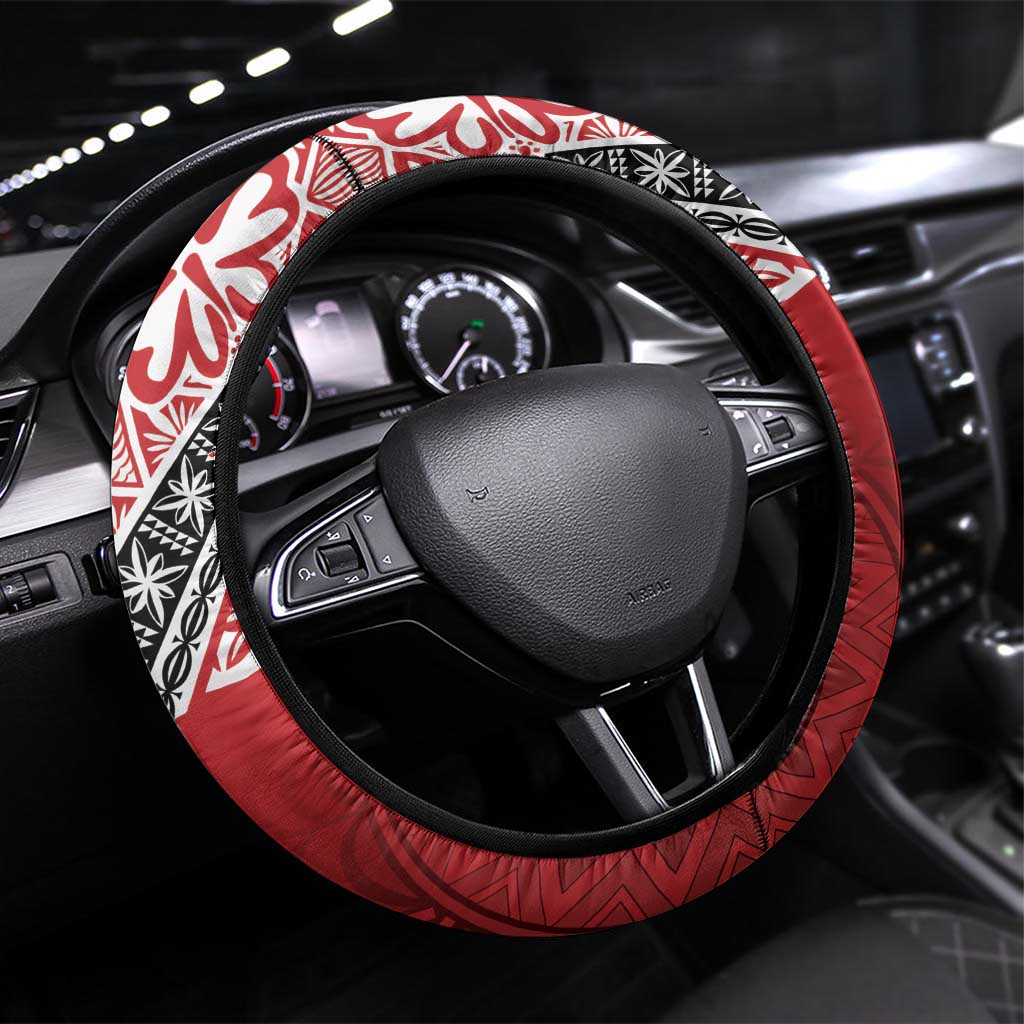 Malo e lelei Tonga Steering Wheel Cover Ngatu Tokelau Feletoa Fata Traditional Polynesian Pattern LT9 Universal Fit Red - Polynesian Pride